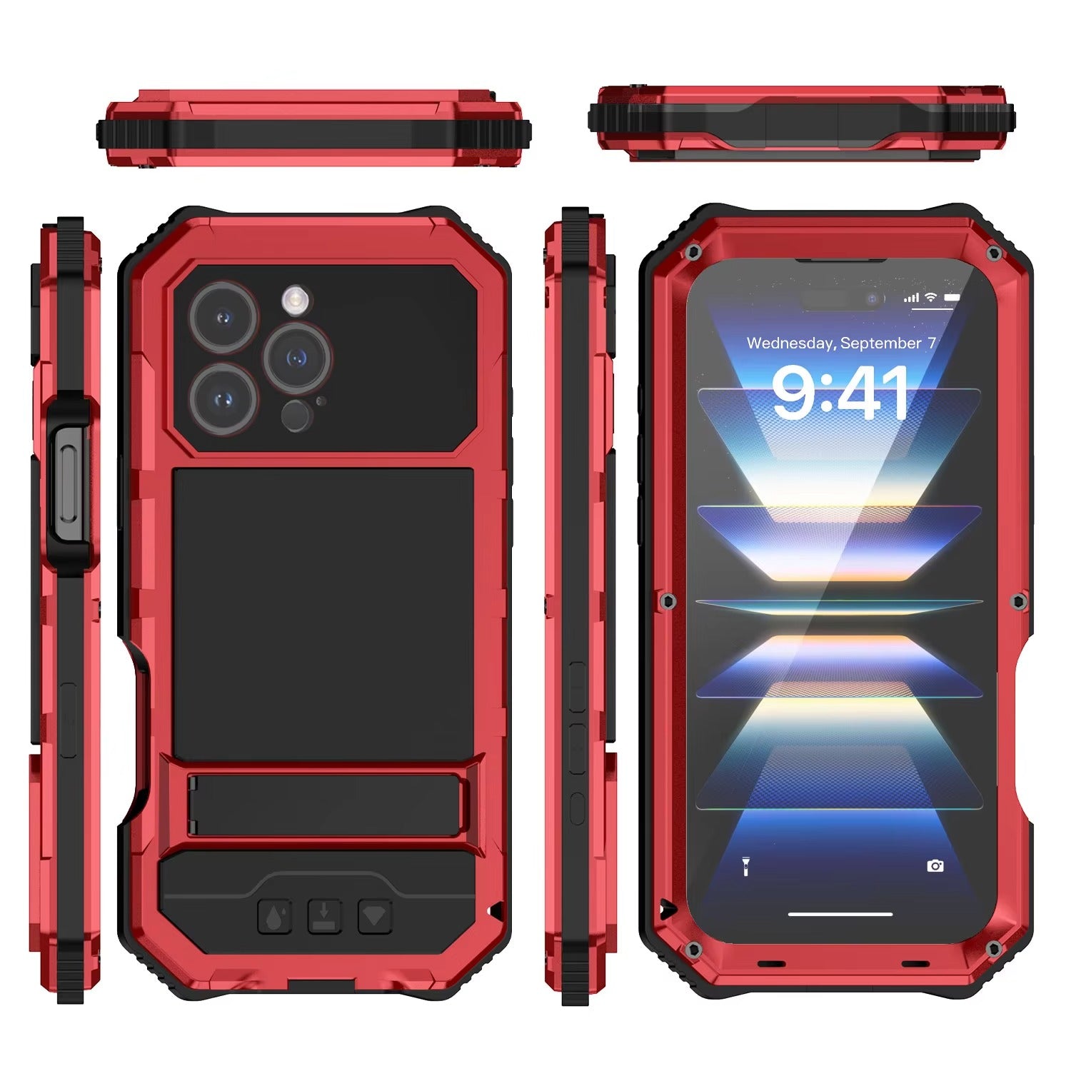 Rugged iPhone Case — Heavy-Duty Aluminum Armor Cover with Built-In Glass Screen Protector, Kickstand, Shockproof Dual-Layer Design and Dustproof Anti-Fingerprint Finish