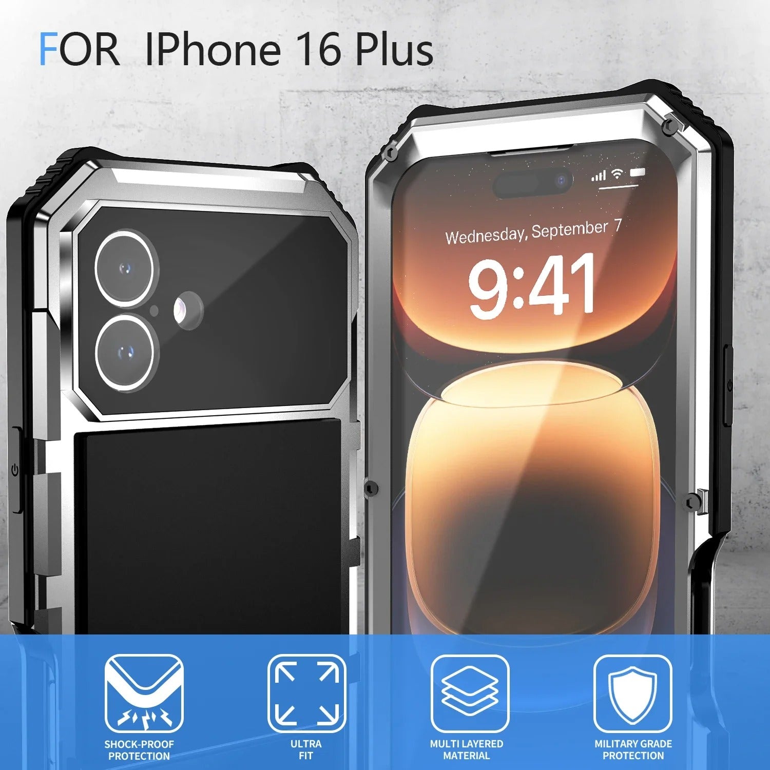 Rugged iPhone Case — Heavy-Duty Aluminum Armor Cover with Built-In Glass Screen & Lens Protectors, Shockproof Dual-Layer Design and Kickstand for Outdoor Use