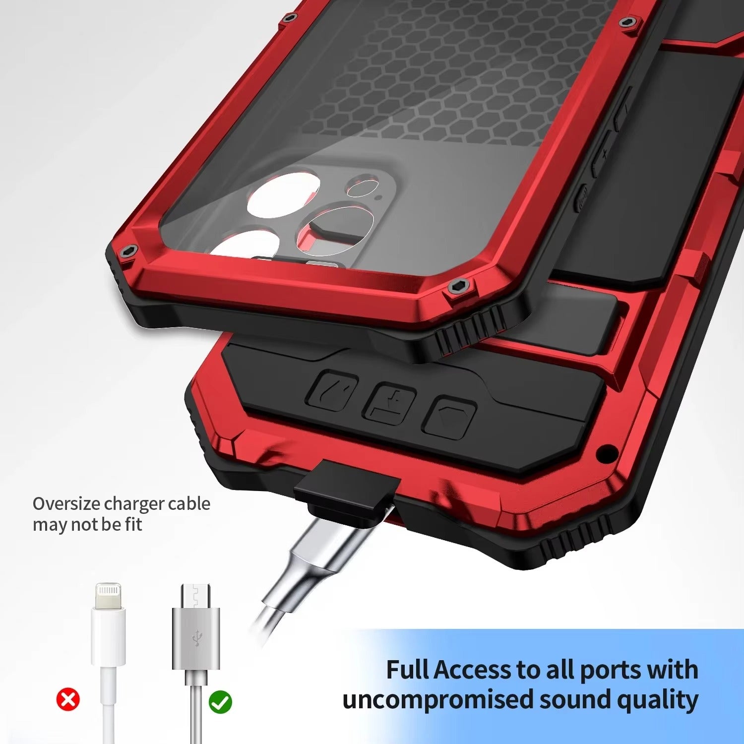 Rugged iPhone Case — Heavy-Duty Aluminum Armor Cover with Built-In Glass Screen & Lens Protectors, Shockproof Dual-Layer Design and Kickstand for Outdoor Use