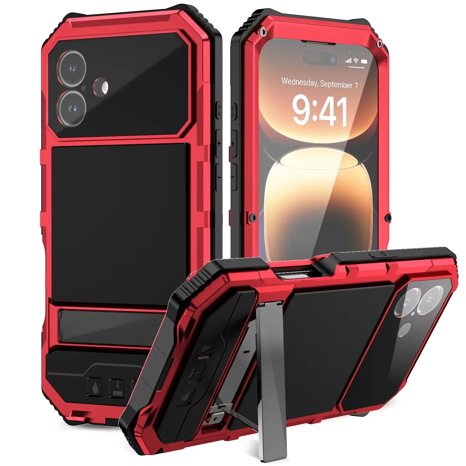 Rugged iPhone Case — Heavy-Duty Aluminum Armor Cover with Built-In Glass Screen & Lens Protectors, Shockproof Dual-Layer Design and Kickstand for Outdoor Use