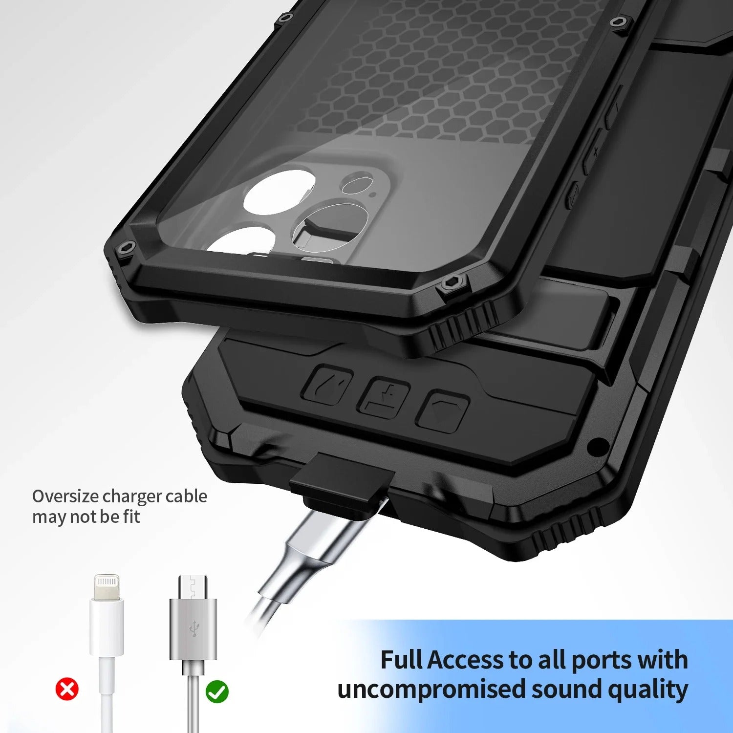 Rugged iPhone Case — Heavy-Duty Aluminum Armor Cover with Built-In Glass Screen & Lens Protectors, Shockproof Dual-Layer Design and Kickstand for Outdoor Use