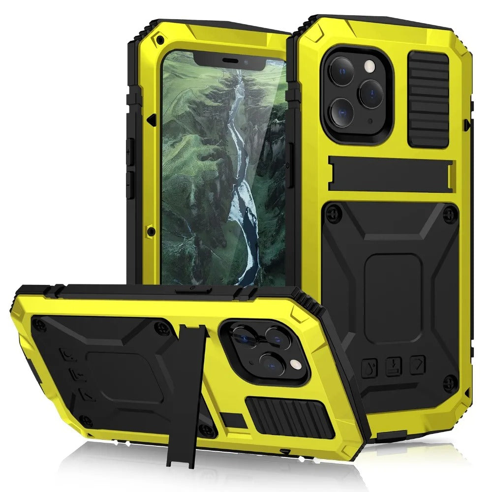 Rugged iPhone Case — Heavy-Duty Aluminum Armor Cover with Shockproof Bumper Design, Screen Guard Protection and Dustproof Anti-Fingerprint Finish