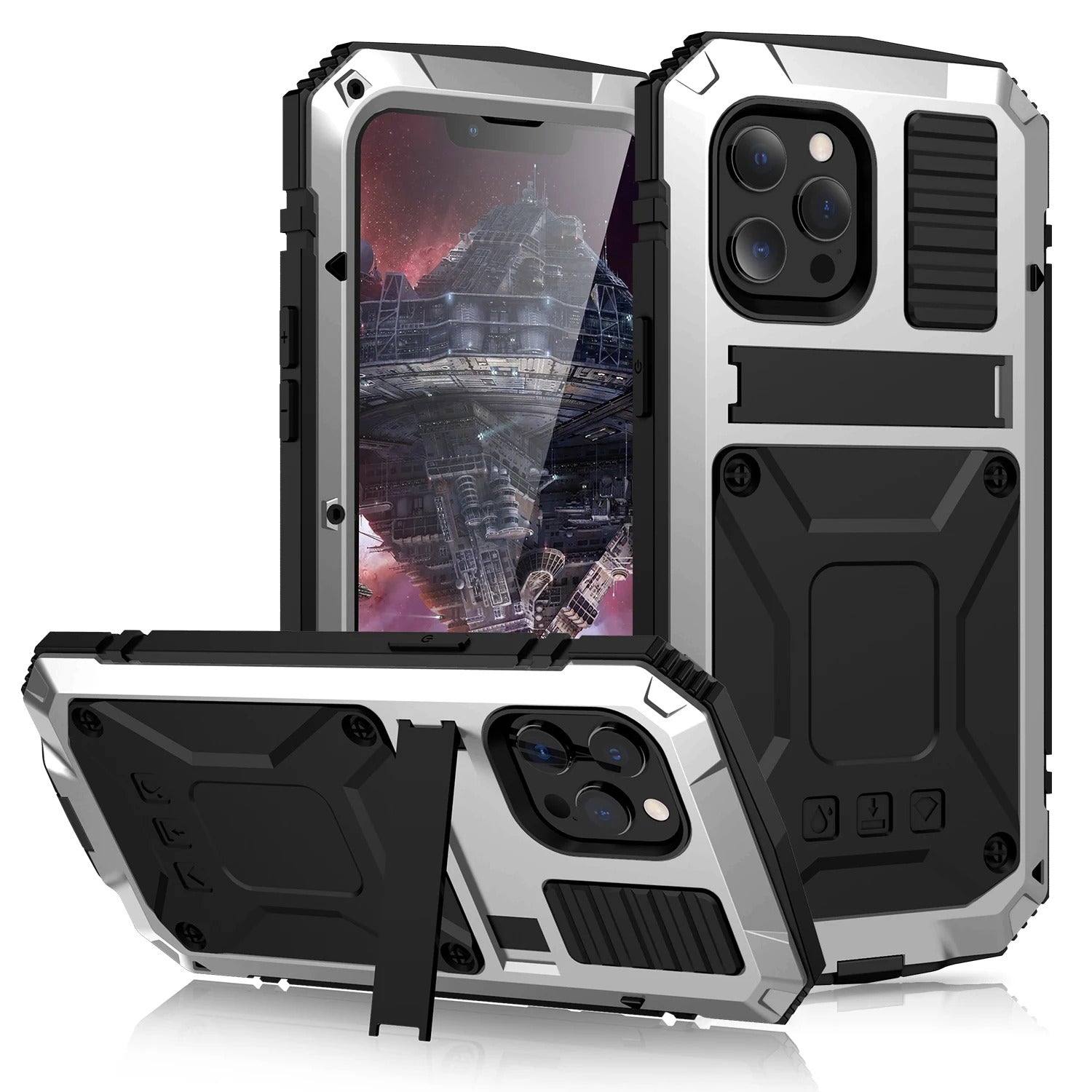 Rugged iPhone Case — Heavy-Duty Aluminum Armor Cover with Shockproof Bumper Design, Screen Guard Protection and Dustproof Anti-Fingerprint Finish