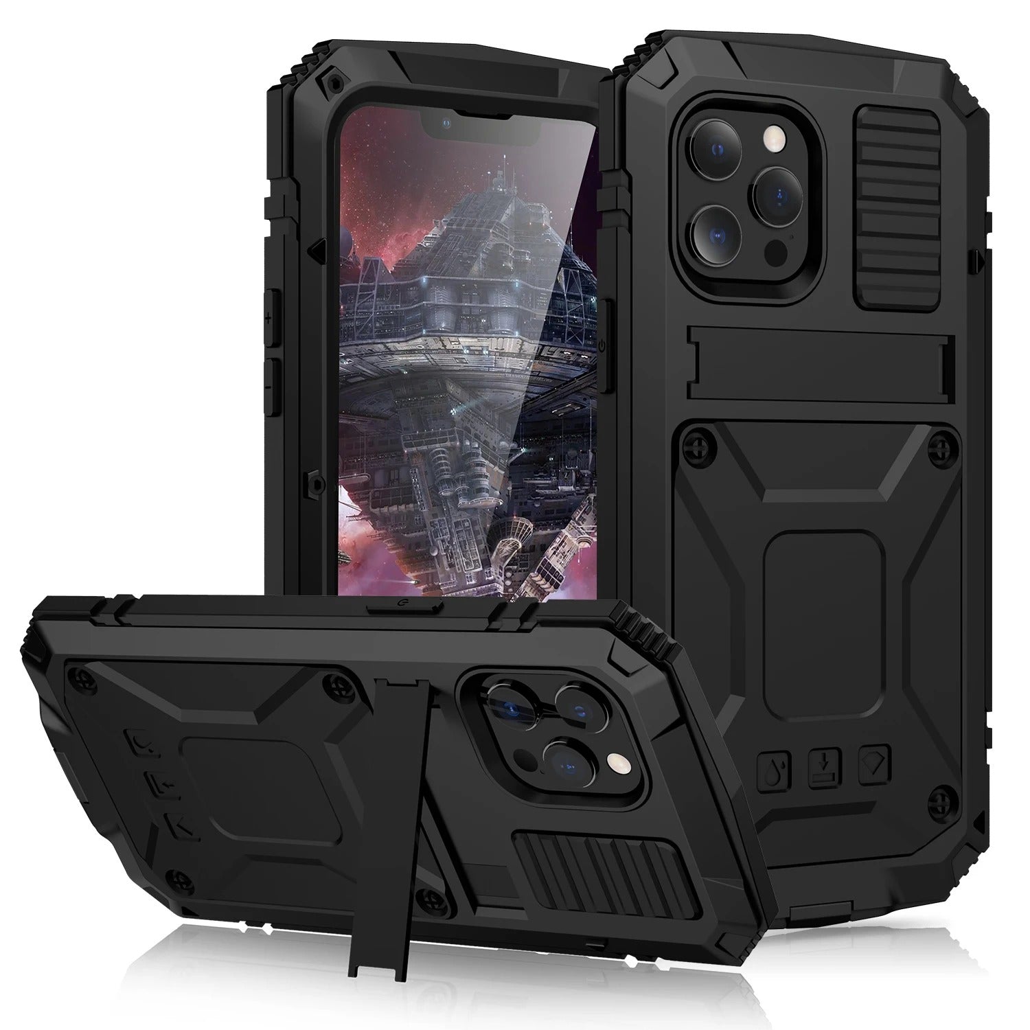 Rugged iPhone Case — Heavy-Duty Aluminum Armor Cover with Shockproof Bumper Design, Screen Guard Protection and Dustproof Anti-Fingerprint Finish