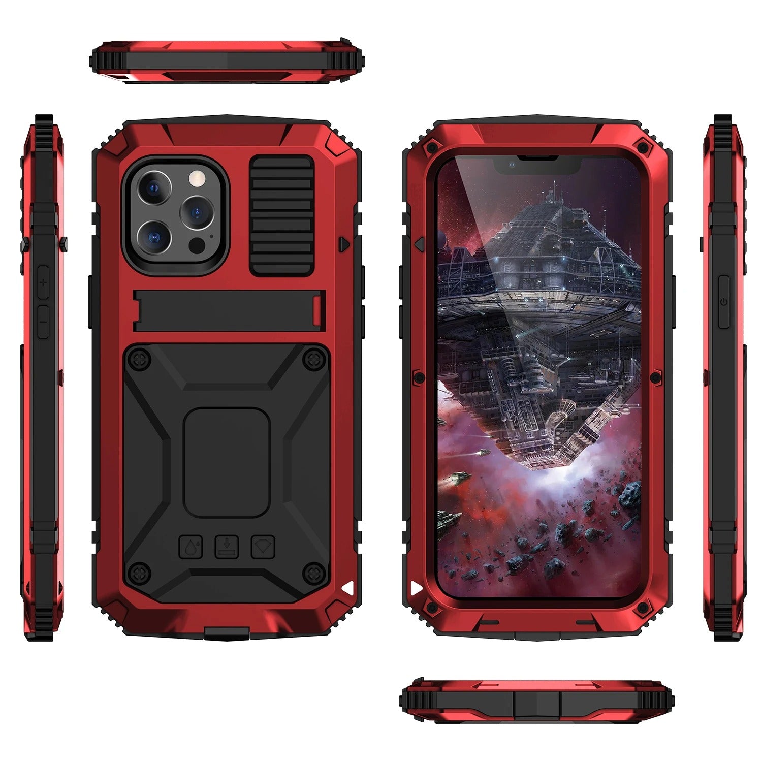 Rugged iPhone Case — Heavy-Duty Aluminum Armor Cover with Shockproof Bumper Design, Screen Guard Protection and Dustproof Anti-Fingerprint Finish