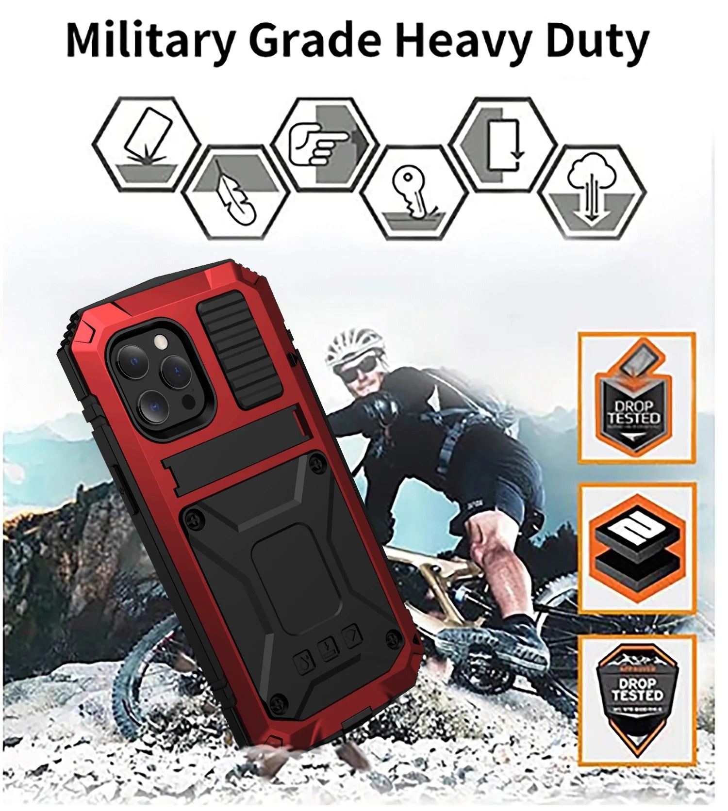 Rugged iPhone Case — Heavy-Duty Aluminum Armor Cover with Shockproof Bumper Design, Screen Guard Protection and Dustproof Anti-Fingerprint Finish
