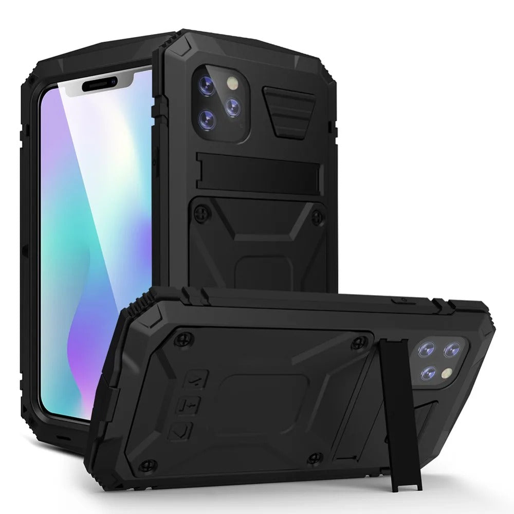 Rugged iPhone Case — Heavy-Duty Aluminum Armor Cover with Shockproof Bumper Design, Screen Guard Protection and Dustproof Anti-Fingerprint Finish