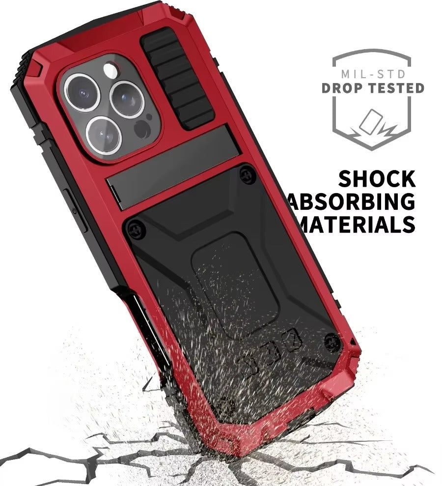 Rugged iPhone Case — Heavy-Duty Aluminum Armor Cover with Shockproof Bumper Design, Screen Guard Protection and Dustproof Anti-Fingerprint Finish