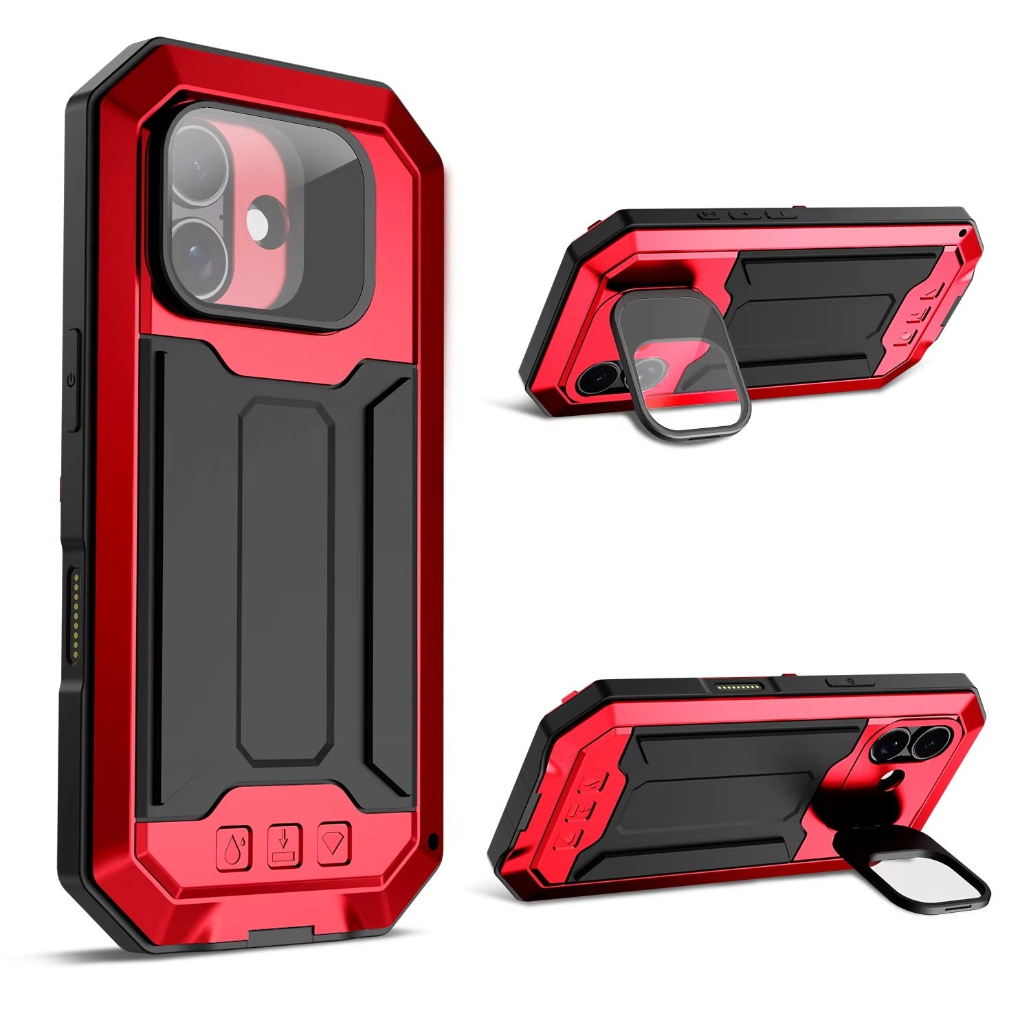 Rugged iPhone Case — Heavy-Duty Aluminum Full-Body Cover with Screen & Lens Protectors, Dual-Layer Shockproof Design, Kickstand and Dustproof Anti-Fingerprint Finish
