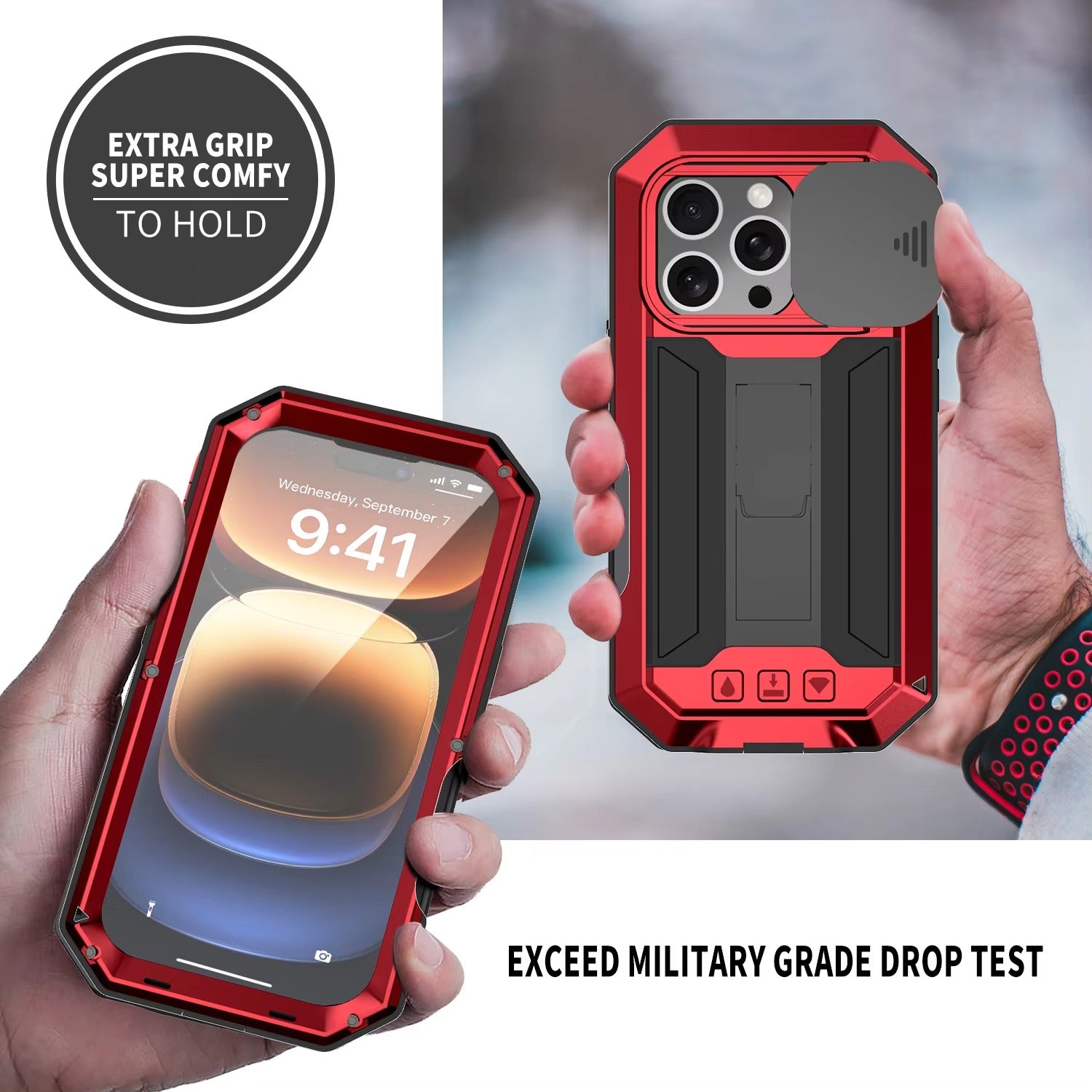 Rugged iPhone Case — Heavy-Duty Aluminum Metal Cover with Built-In Tempered Glass Screen Protector, Military-Grade Shockproof Design and Dustproof Anti-Fingerprint Protection