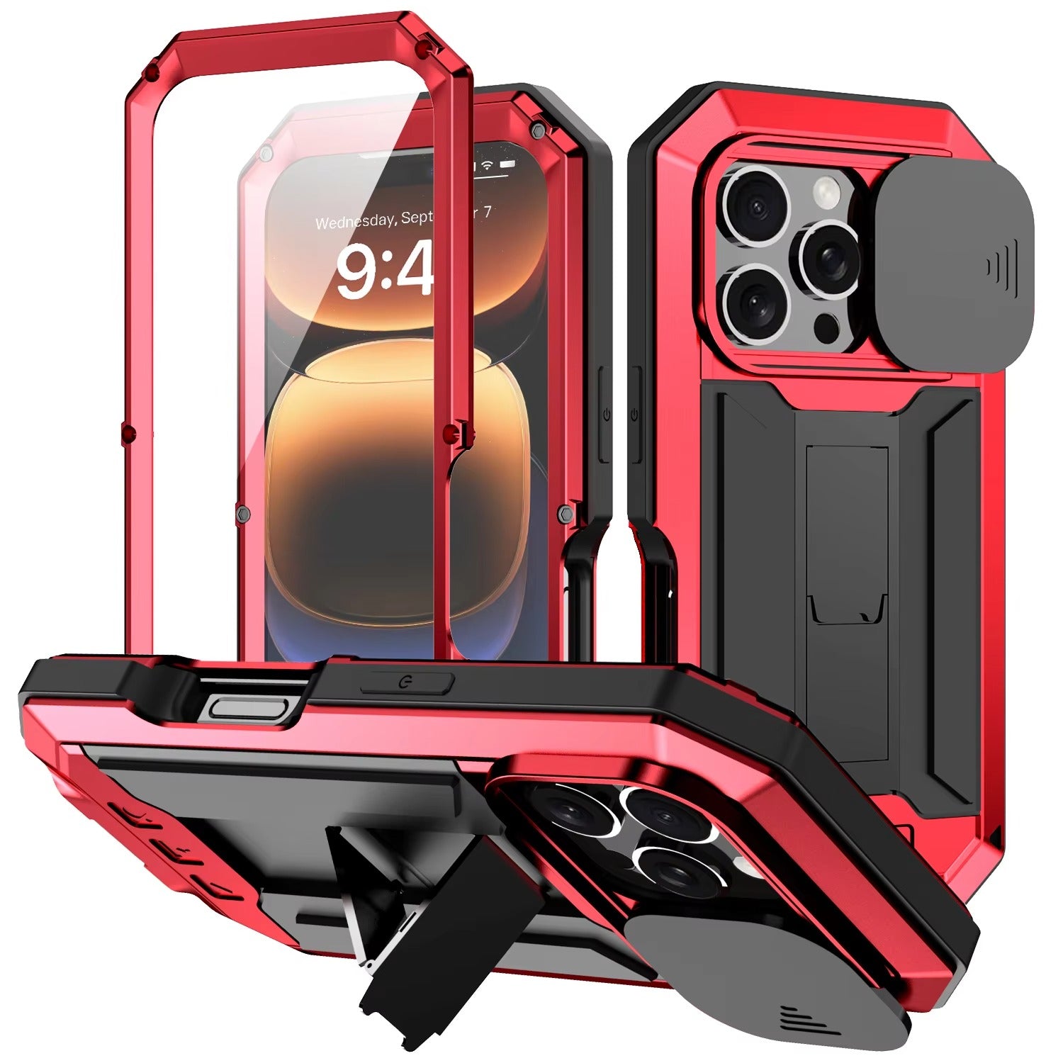 Rugged iPhone Case — Heavy-Duty Aluminum Metal Cover with Built-In Tempered Glass Screen Protector, Military-Grade Shockproof Design and Dustproof Anti-Fingerprint Protection