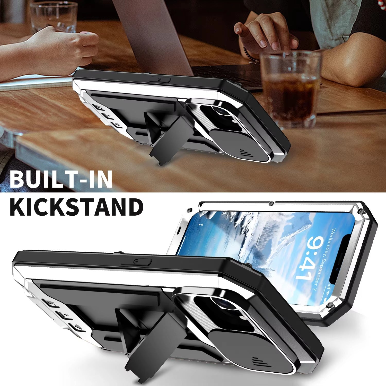 Rugged iPhone Case — Heavy-Duty Aluminum Metal Cover with Built-In Tempered Glass Screen Protector, Military-Grade Shockproof Design and Dustproof Anti-Fingerprint Protection