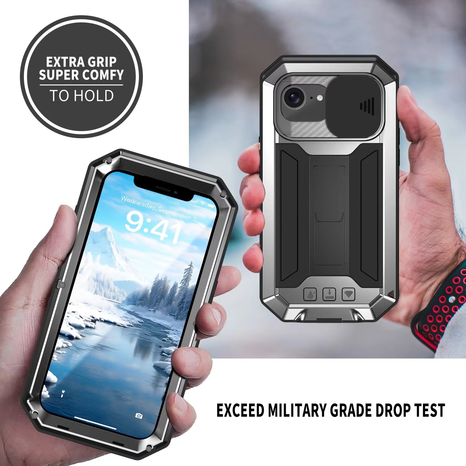 Rugged iPhone Case — Heavy-Duty Aluminum Metal Cover with Built-In Tempered Glass Screen Protector, Military-Grade Shockproof Design and Dustproof Anti-Fingerprint Protection
