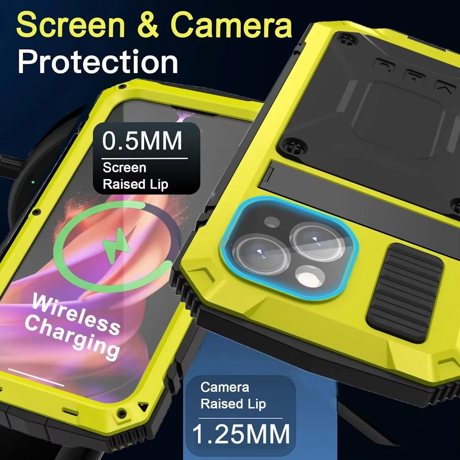 Rugged iPhone Case — Heavy-Duty Aluminum Metal Full-Body Cover with Tempered Glass Screen & Lens Slider, Shockproof Dual-Layer Protection and Multi-Angle Kickstand