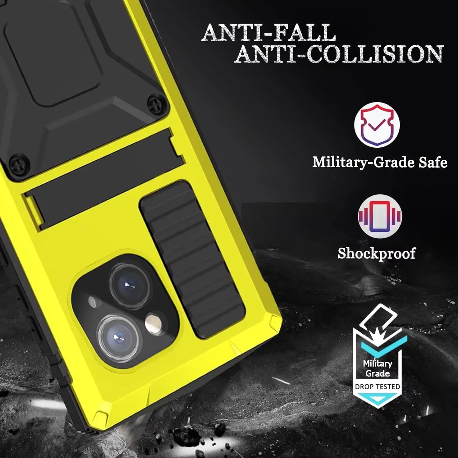 Rugged iPhone Case — Heavy-Duty Aluminum Metal Full-Body Cover with Tempered Glass Screen & Lens Slider, Shockproof Dual-Layer Protection and Multi-Angle Kickstand