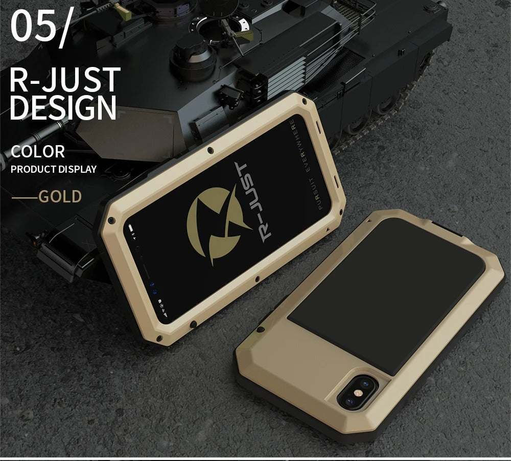 Rugged iPhone Case — Heavy-Duty Aluminum Military Cover with Gorilla Glass Screen Protection, Full-Body Shockproof Dustproof Non-Slip Design