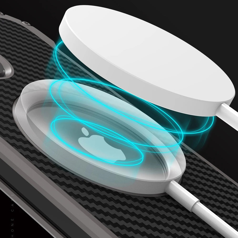 Rugged iPhone Case — Heavy-Duty Aluminum + Carbon Fiber Bumper Cover with Shockproof Design, Magnetic Heat-Dissipation Build and Lens Protector