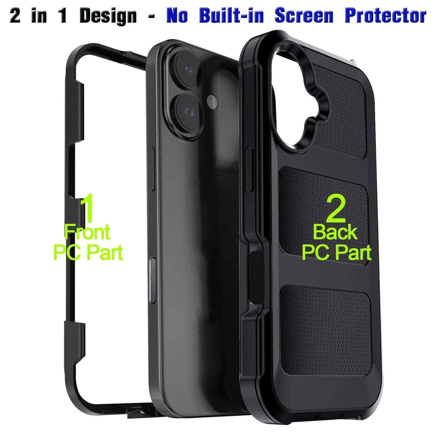 Rugged iPhone Case — Heavy-Duty Dual-Layer Hybrid Protective Cover with Shockproof Hard PC Back, Raised Edges and Matte Anti-Fingerprint Design