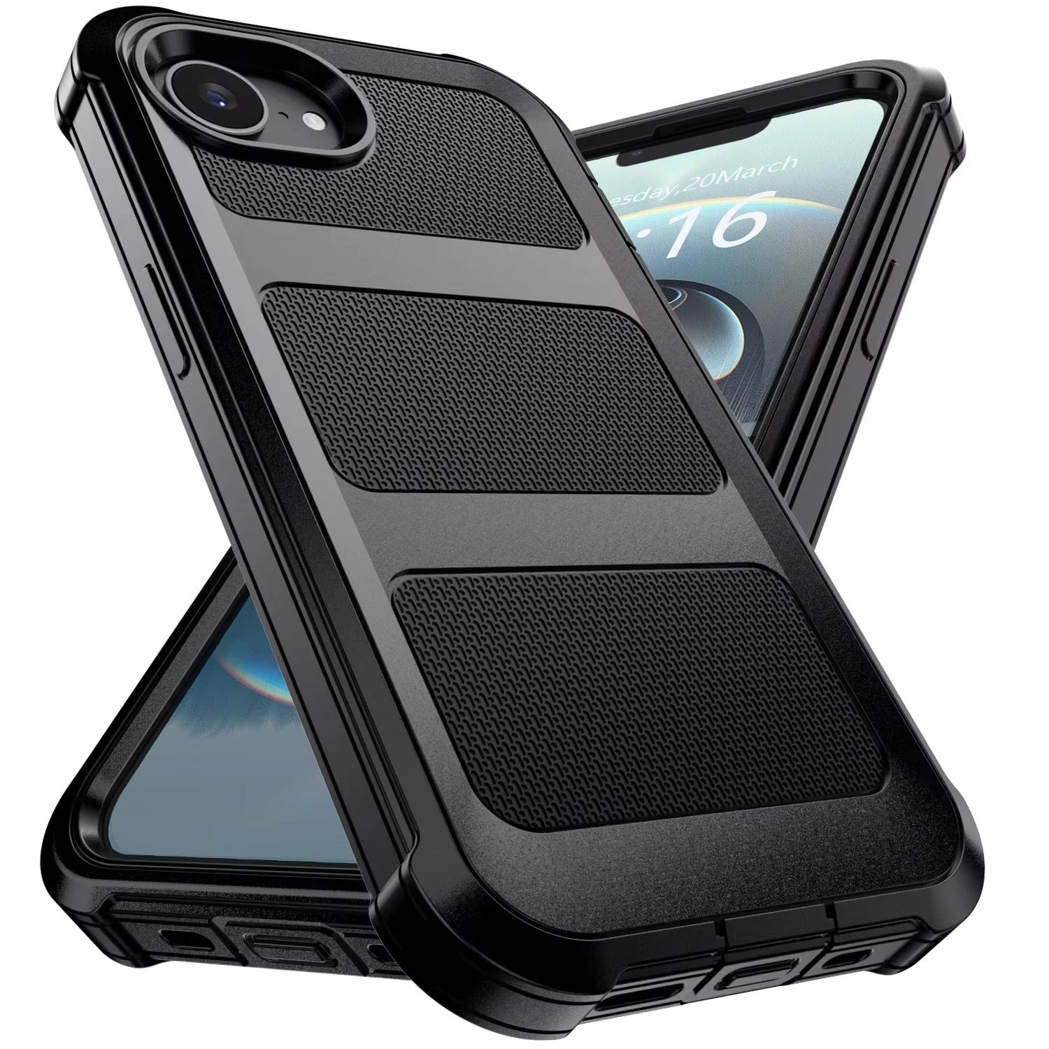 Rugged iPhone Case — Heavy-Duty Dual-Layer Hybrid Protective Cover with Shockproof Hard PC Back, Raised Edges and Matte Anti-Fingerprint Design