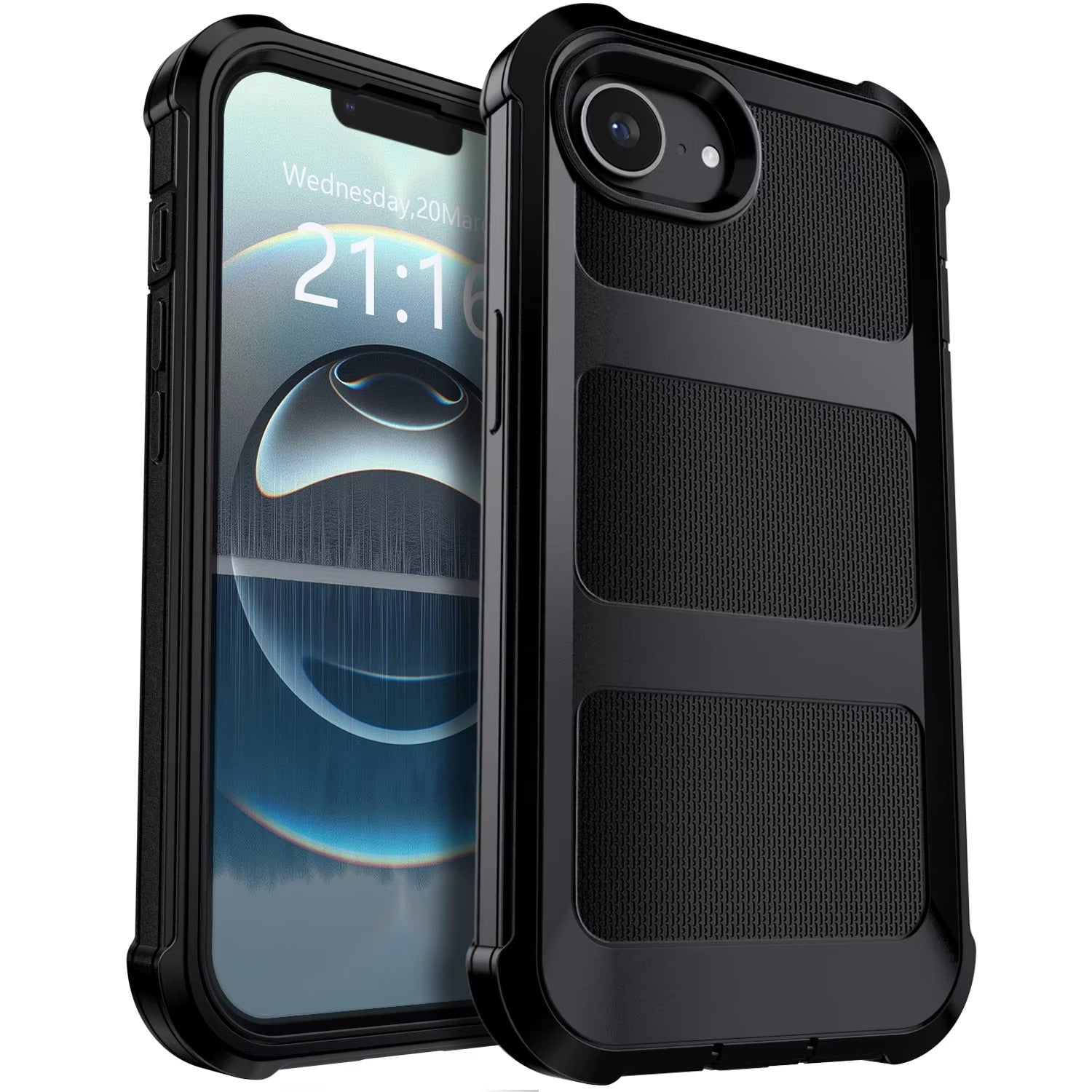 Rugged iPhone Case — Heavy-Duty Dual-Layer Hybrid Protective Cover with Shockproof Hard PC Back, Raised Edges and Matte Anti-Fingerprint Design