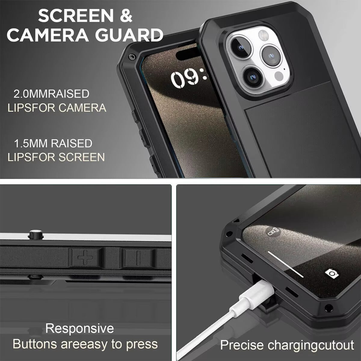 Rugged iPhone Case — Heavy-Duty Metal Aluminum Armor Cover with Tempered Glass, Shockproof Dual-Layer Protection, Non-Slip Outdoor Military Design