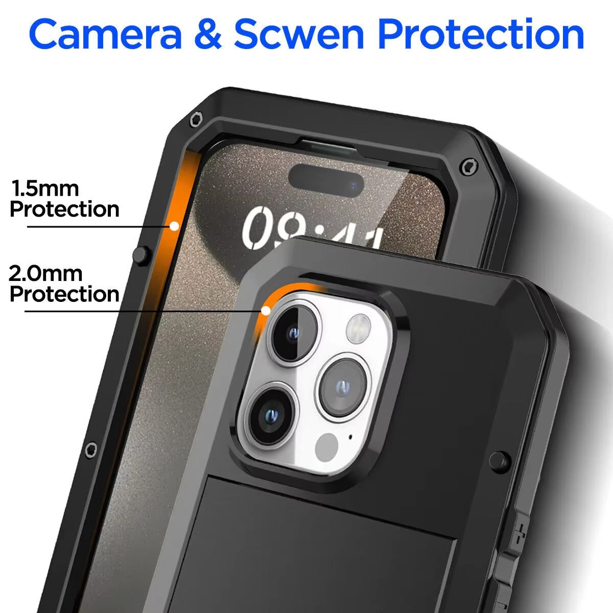 Rugged iPhone Case — Heavy-Duty Metal Aluminum Armor Cover with Tempered Glass, Shockproof Dual-Layer Protection, Non-Slip Outdoor Military Design