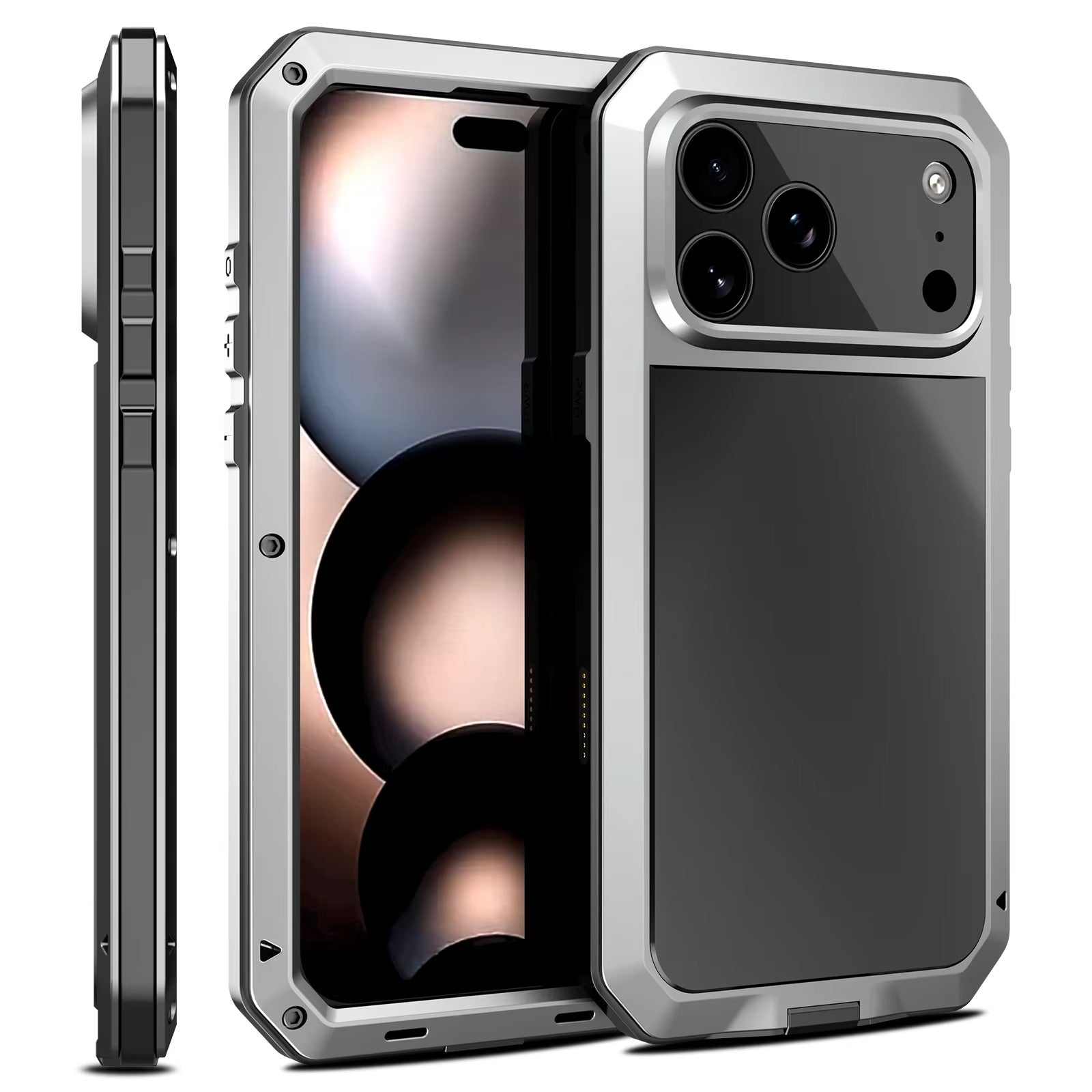 Rugged iPhone Case — Heavy-Duty Metal Protective Cover with Built-In Glass Screen Protector and Tough Shockproof TPU+PC Design