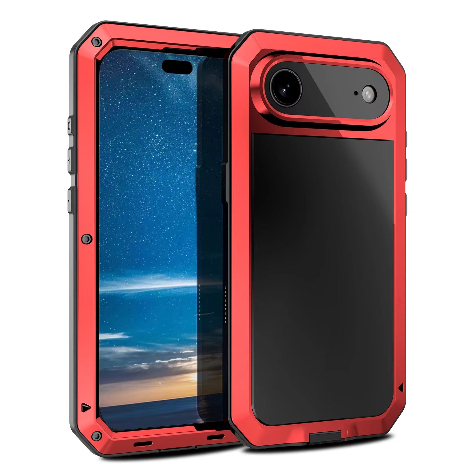 Rugged iPhone Case — Heavy-Duty Metal Protective Cover with Built-In Glass Screen Protector and Tough Shockproof TPU+PC Design