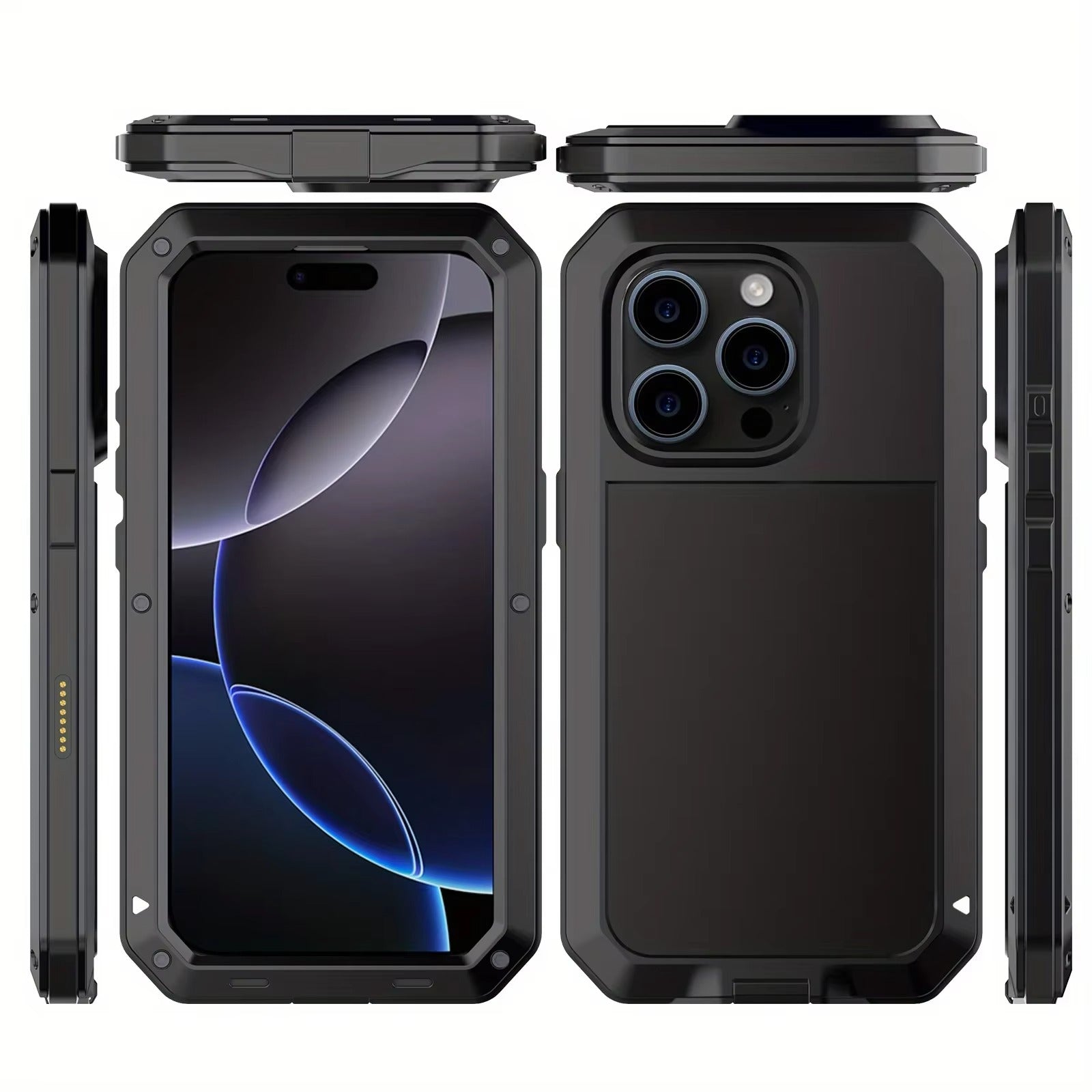 Rugged iPhone Case — Heavy-Duty Metal Tank Armor Cover with Shockproof Waterproof Design, Screen Film Protection and Anti-Fingerprint Non-Slip Finish