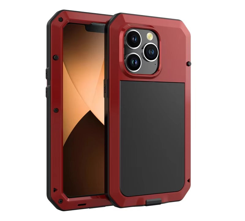 Rugged iPhone Case — Heavy-Duty Metal Tank Armor Cover with Shockproof Waterproof Design, Screen Film Protection and Anti-Fingerprint Non-Slip Finish