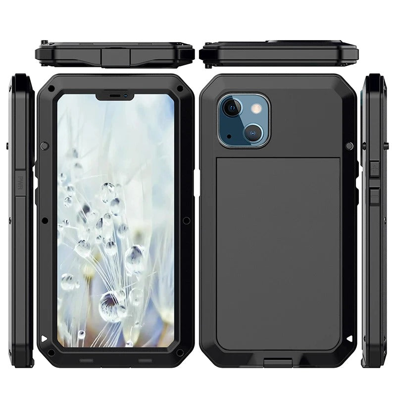 Rugged iPhone Case — Heavy-Duty Metal Tank Armor Cover with Shockproof Waterproof Design, Screen Film Protection and Anti-Fingerprint Non-Slip Finish