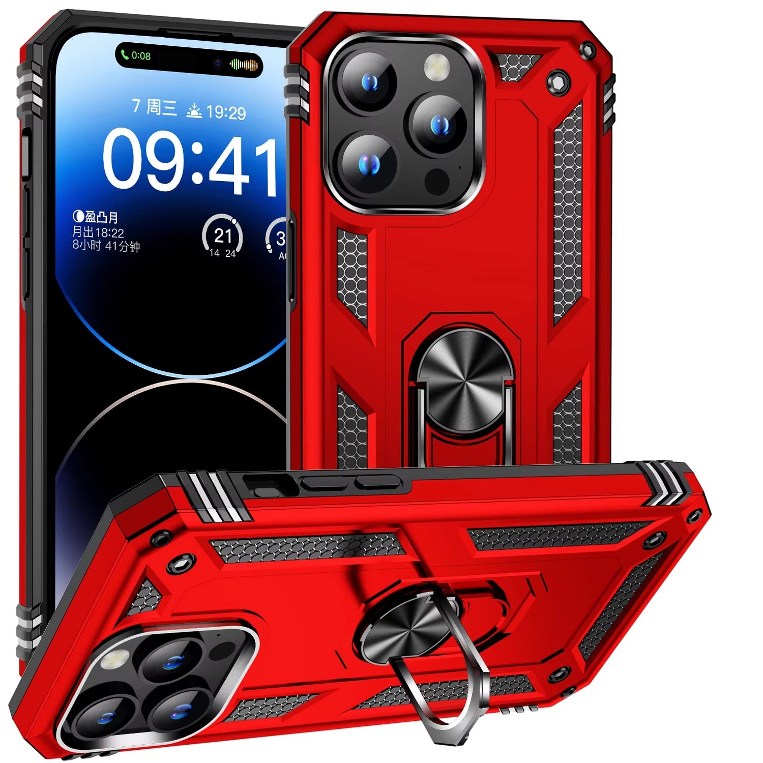 Rugged iPhone Case — Heavy-Duty PC+TPU Protective Cover with Metal Bracket Holder and Shockproof Anti-Fall Design