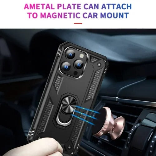 Rugged iPhone Case — Heavy-Duty PC+TPU Protective Cover with Metal Bracket Holder and Shockproof Anti-Fall Design