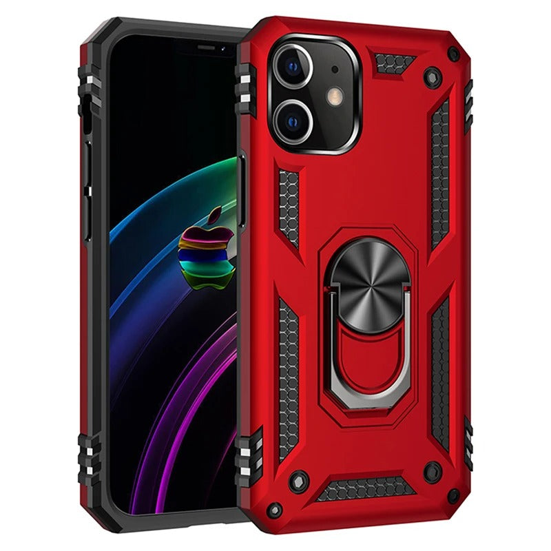 Rugged iPhone Case — Heavy-Duty PC+TPU Protective Cover with Metal Bracket Holder and Shockproof Anti-Fall Design