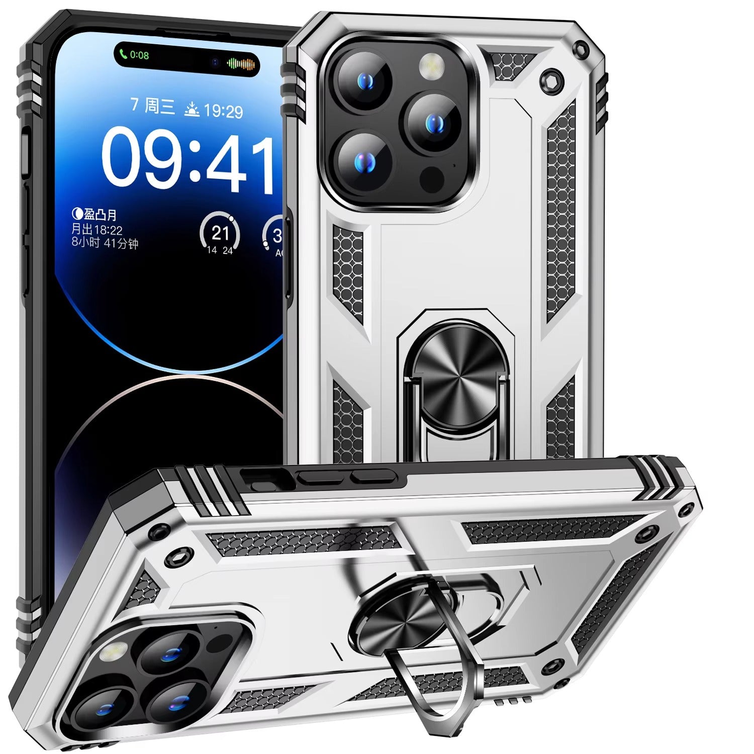 Rugged iPhone Case — Heavy-Duty PC+TPU Protective Cover with Metal Bracket Holder and Shockproof Anti-Fall Design
