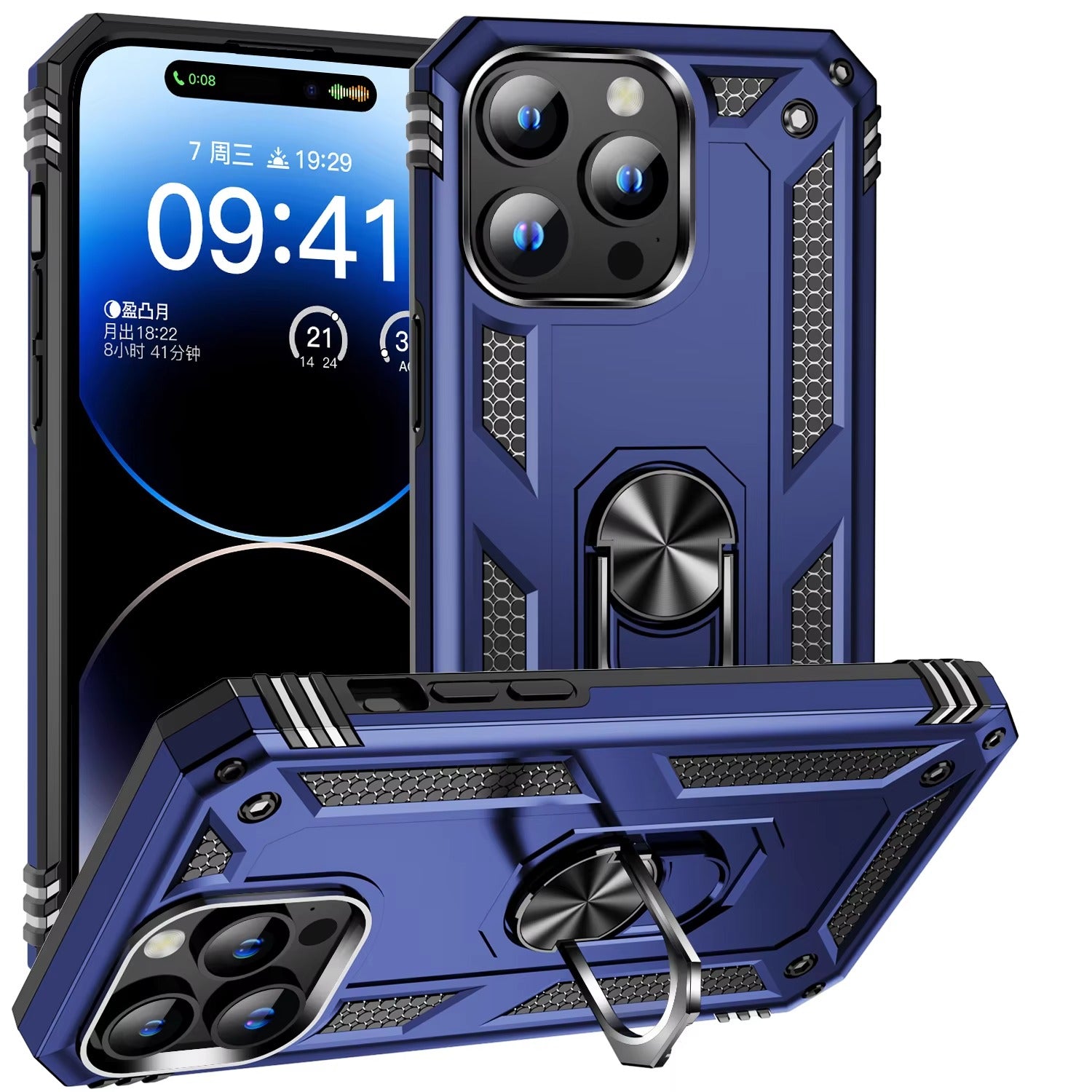 Rugged iPhone Case — Heavy-Duty PC+TPU Protective Cover with Metal Bracket Holder and Shockproof Anti-Fall Design