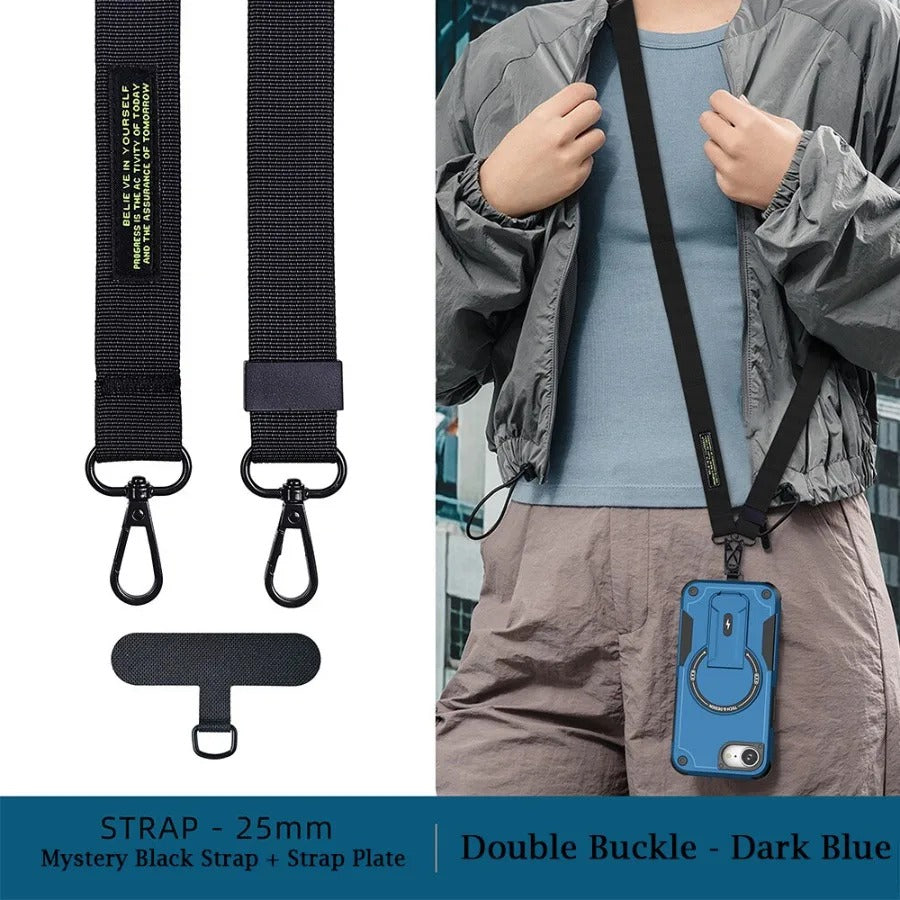 Rugged iPhone Case — Hybrid Shockproof Magnetic Cover with Kickstand, Adjustable Lanyard Strap and Dual-Layer Hard PC Protection