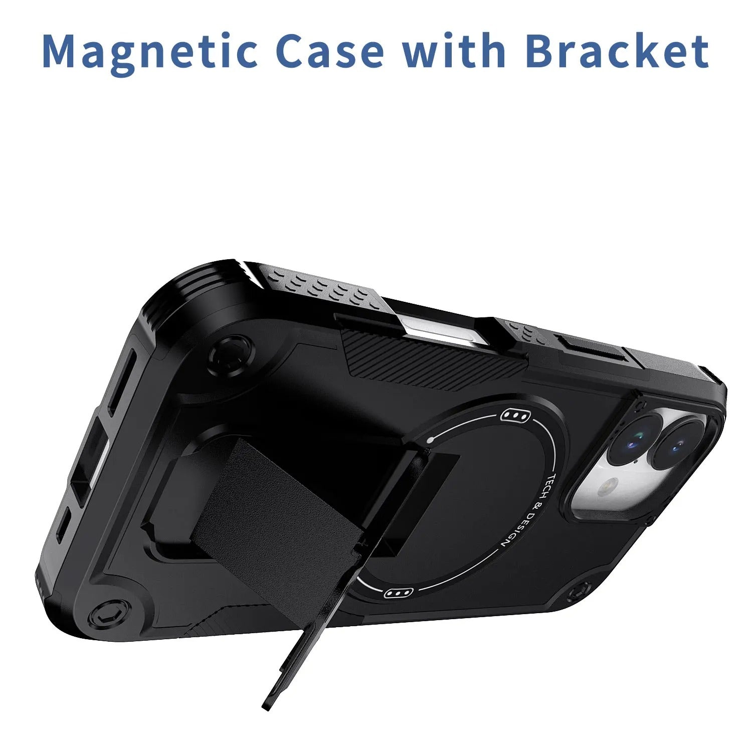 Rugged iPhone Case — Hybrid Shockproof Magnetic Cover with Kickstand, Adjustable Lanyard Strap and Dual-Layer Hard PC Protection