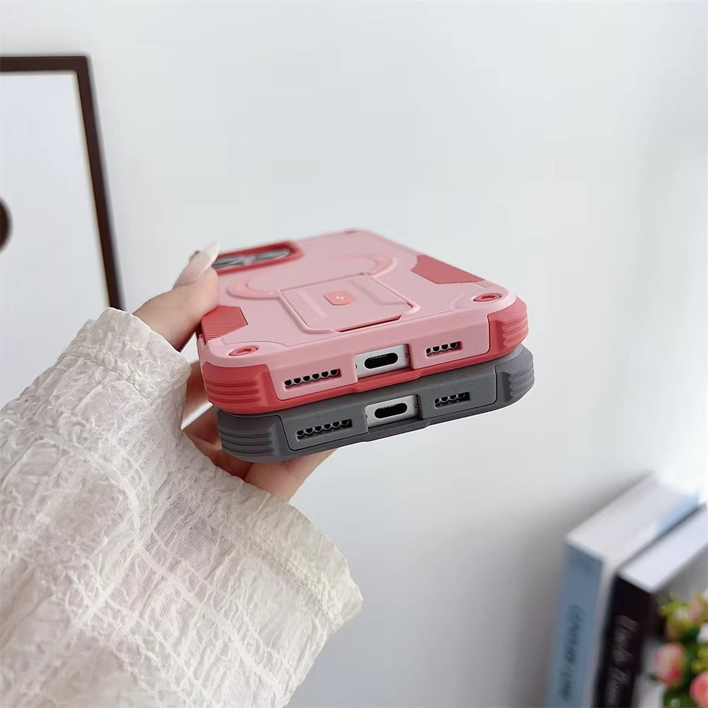 Rugged iPhone Case — Hybrid Shockproof Magnetic Cover with Kickstand, Adjustable Lanyard Strap and Dual-Layer Hard PC Protection