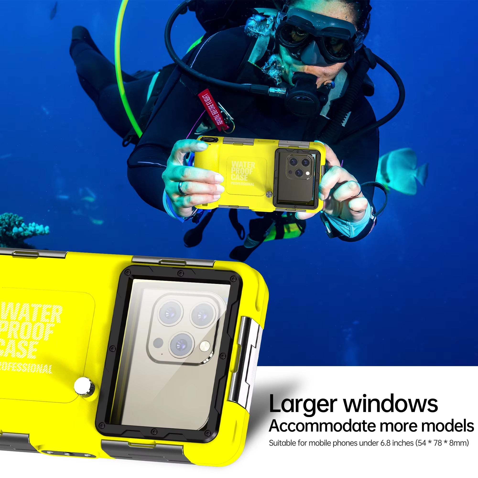 Rugged iPhone Case — IP68 Waterproof 15m/50ft Diving Pouch with Shockproof PC+TPU Seal, Anti-Scratch Protection and Lanyard for Underwater Photography