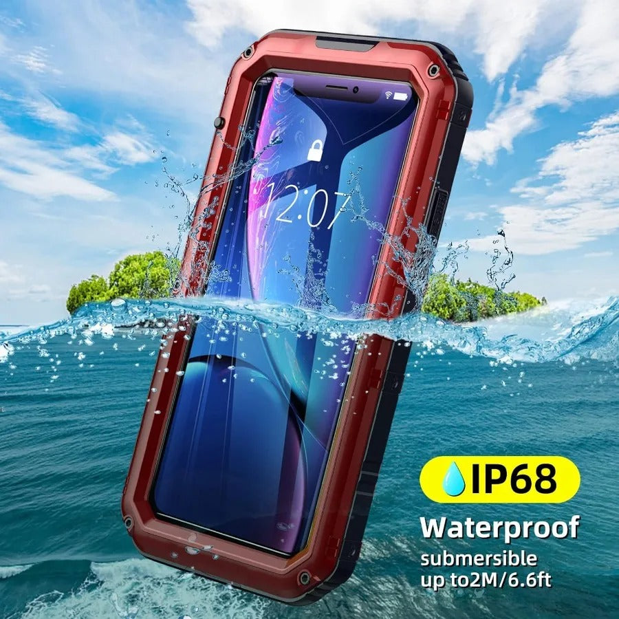 Rugged iPhone Case — IP68 Waterproof Aluminum Metal Armor Cover with Screen Protector, Heavy-Duty Shockproof Full-Body Protection and Underwater Photo Support