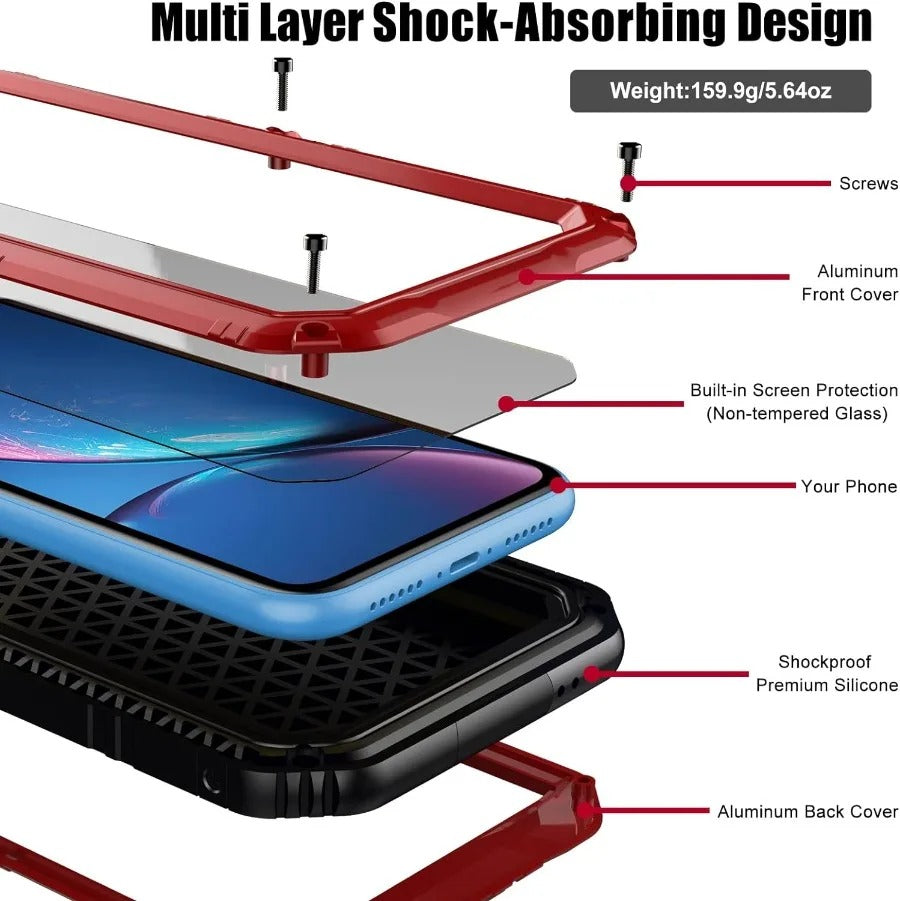 Rugged iPhone Case — IP68 Waterproof Aluminum Metal Armor Cover with Screen Protector, Heavy-Duty Shockproof Full-Body Protection and Underwater Photo Support