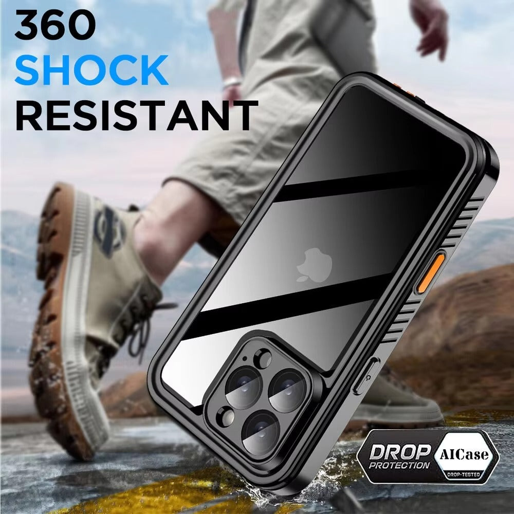 Rugged iPhone Case — IP68 Waterproof Full-Body Magnetic Cover with Built-In Screen Protector, Dual-Layer Drop Protection and 360° Dustproof Non-Slip Design