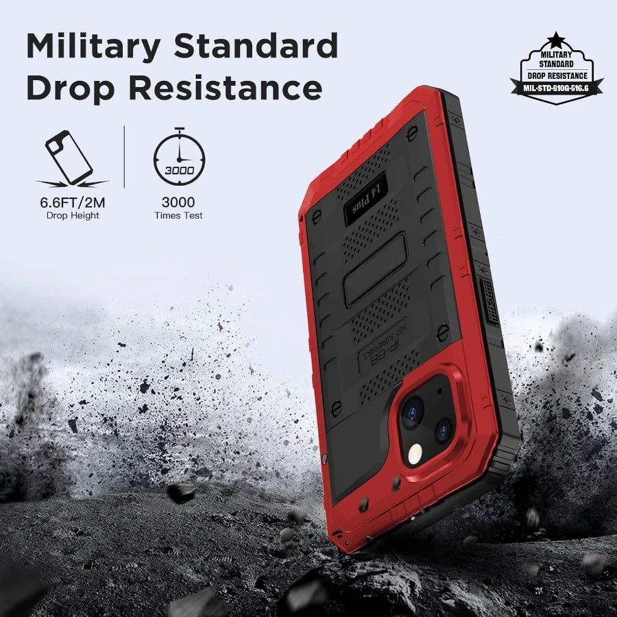 Rugged iPhone Case — IP68 Waterproof Metal Armor Cover with Full-Body Shockproof Protection, Screen Guard, Dustproof Heavy-Duty Design