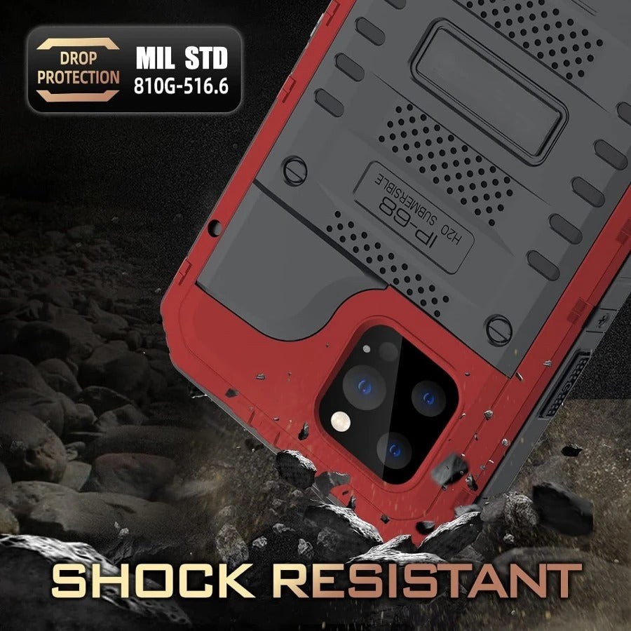 Rugged iPhone Case — IP68 Waterproof Metal Armor Cover with Full-Body Shockproof Protection, Screen Guard, Dustproof Heavy-Duty Design