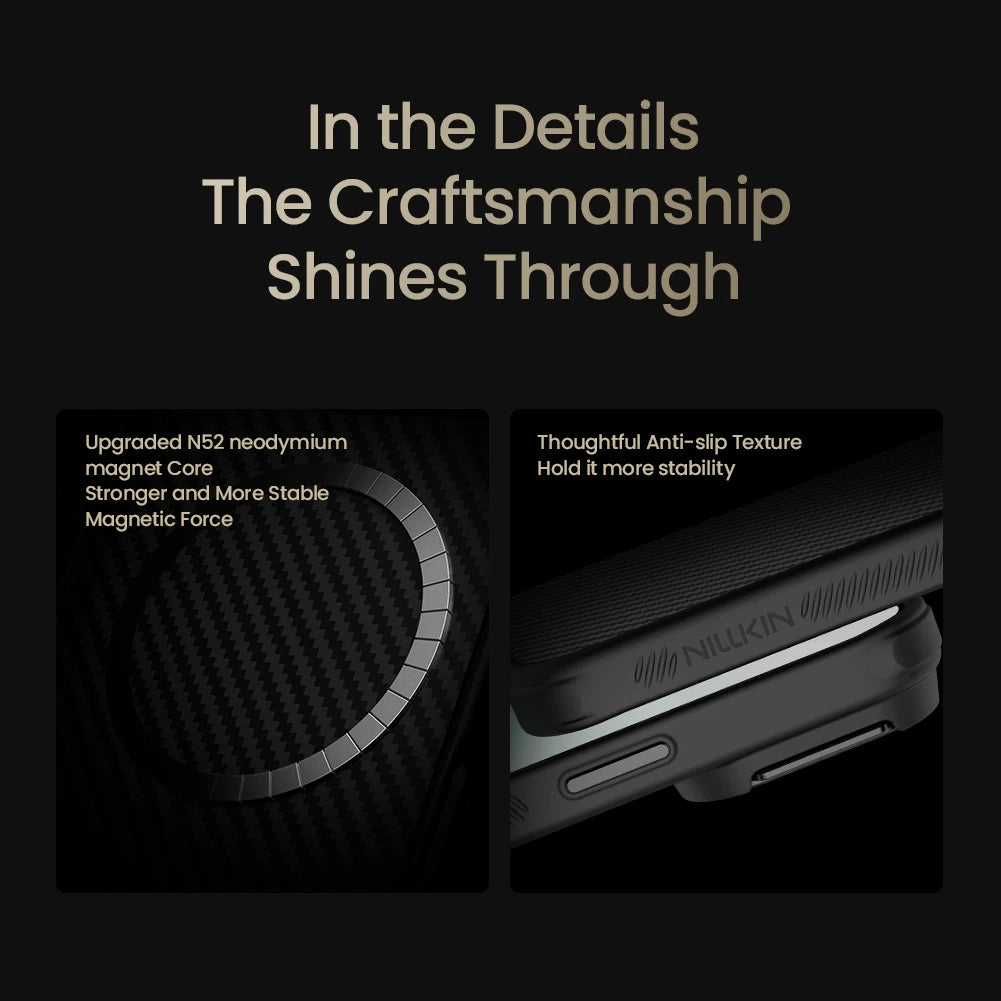 Rugged iPhone Case — MagSafe CamShield Cover with Foldable Lens Stand, Shockproof Textured PC Half-Wrapped Non-Slip Protective Design