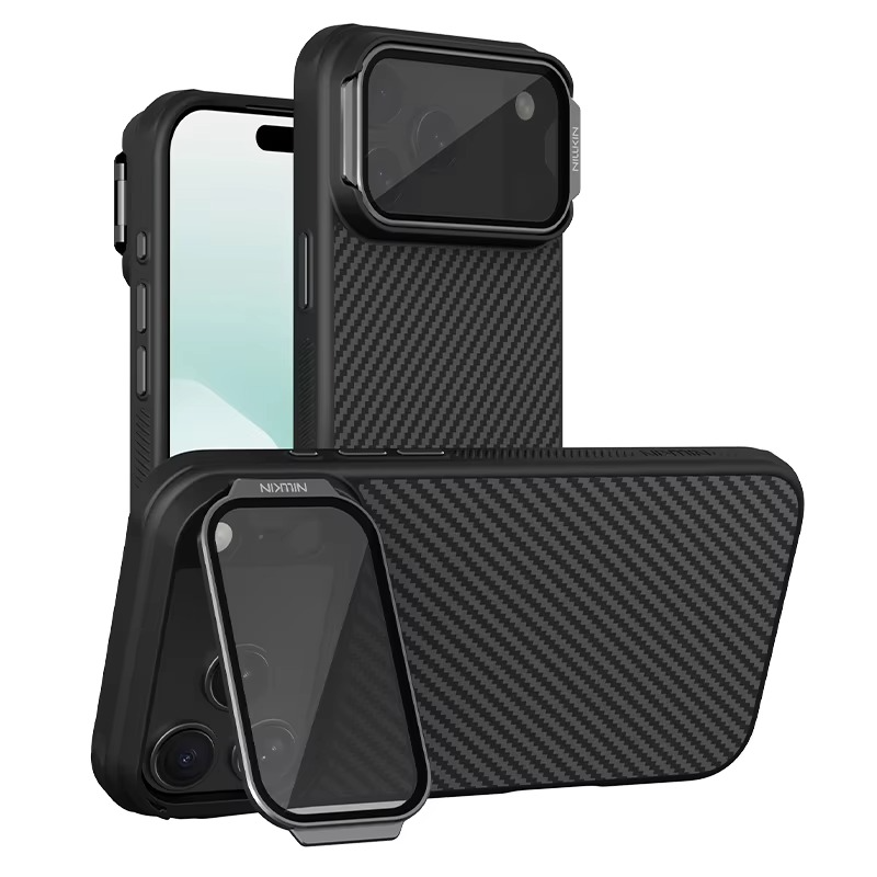Rugged iPhone Case — MagSafe CamShield Cover with Foldable Lens Stand, Shockproof Textured PC Half-Wrapped Non-Slip Protective Design