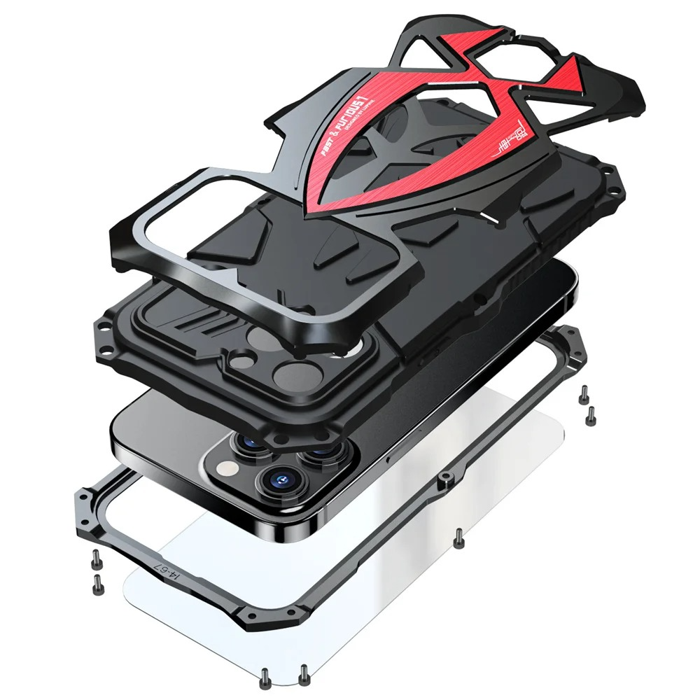 Rugged iPhone Case — Shockproof Metal Frame Armor with Impact Protection, Anti-Scratch Dustproof Cover and Full Edge Defense