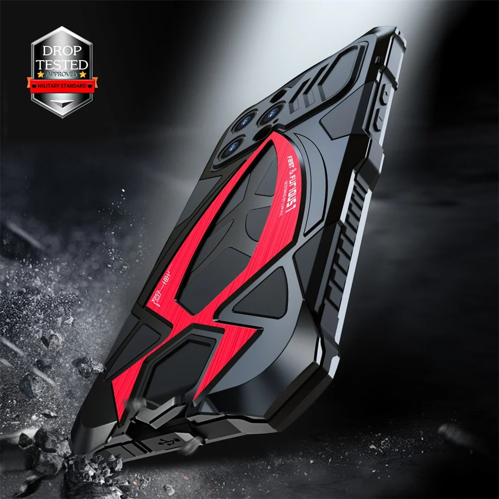 Rugged iPhone Case — Shockproof Metal Frame Armor with Impact Protection, Anti-Scratch Dustproof Cover and Full Edge Defense