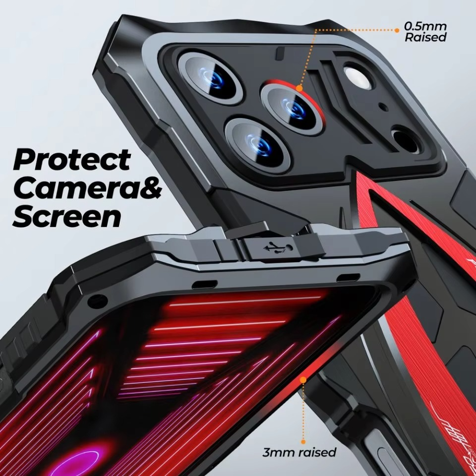 Rugged iPhone Case — Shockproof Metal Frame Armor with Impact Protection, Anti-Scratch Dustproof Cover and Full Edge Defense